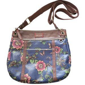Sakroots True Love Coated Canvas Crossbody Handbag Purse Blue Butterfly Floral